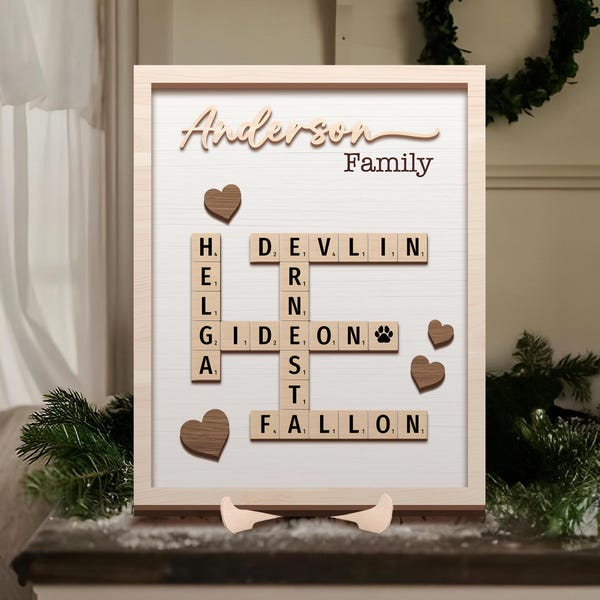 Letrero de Scrabble personalizado, letrero de madera con crucigramas para nietos, nombre de familia personalizado, regalo de Navidad para abuelos, letrero con apellido