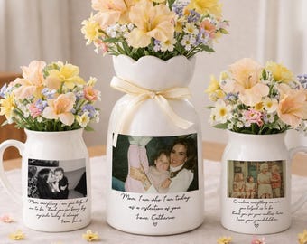 Jarrón personalizado con foto de la abuela, jarrón personalizado con foto y flores, regalo del Día de la Madre para mamá, regalo de los hijos a mamá, recuerdo fotográfico familiar