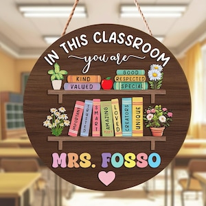 Letrero 3D personalizado para puerta de profesor, "En esta aula estás", colgador de puerta para profesor, regalo de vuelta al cole, nombre personalizado para profesor, regalo de fin de curso