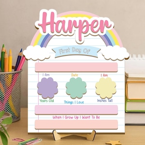 Letrero personalizado para el primer día de clases, letrero para la vuelta al cole, letrero para el primer y último día de clases de jardín de infantes, tablero de madera para el primer día de clases.