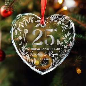 Silver 25th Anniversary Gift, Wedding Anniversary Glass Ornament, 50 Years Anniversary Gifts For Parents, Gift for Husband Wife Couple