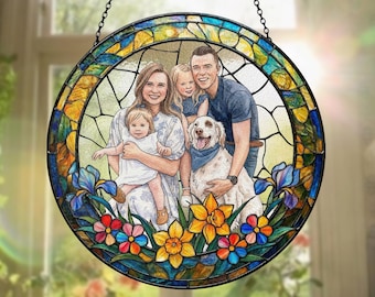 Atrapasueños fotográfico personalizado, vidriera colgante personalizada, regalo de retrato familiar, arte de foto en vidrio, recuerdo fotográfico único