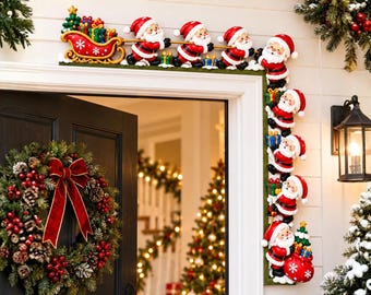 Santa Sleigh Christmas Door Topper, Cute Santa Claus Door Frame Decor, Christmas Corner Sign, Festive Holiday Entryway Decoration