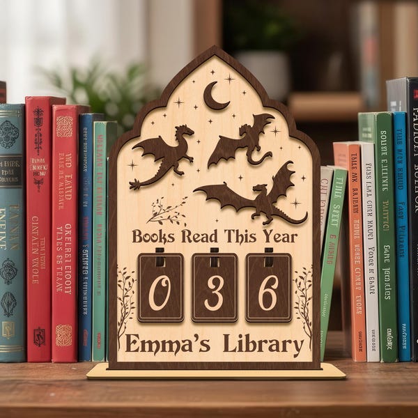 Dragon Books Read Tracker, Books Read This Year, Bookish Decor, Bookshelf Counter, Gift for Book Lover, Personalized Reader Gift