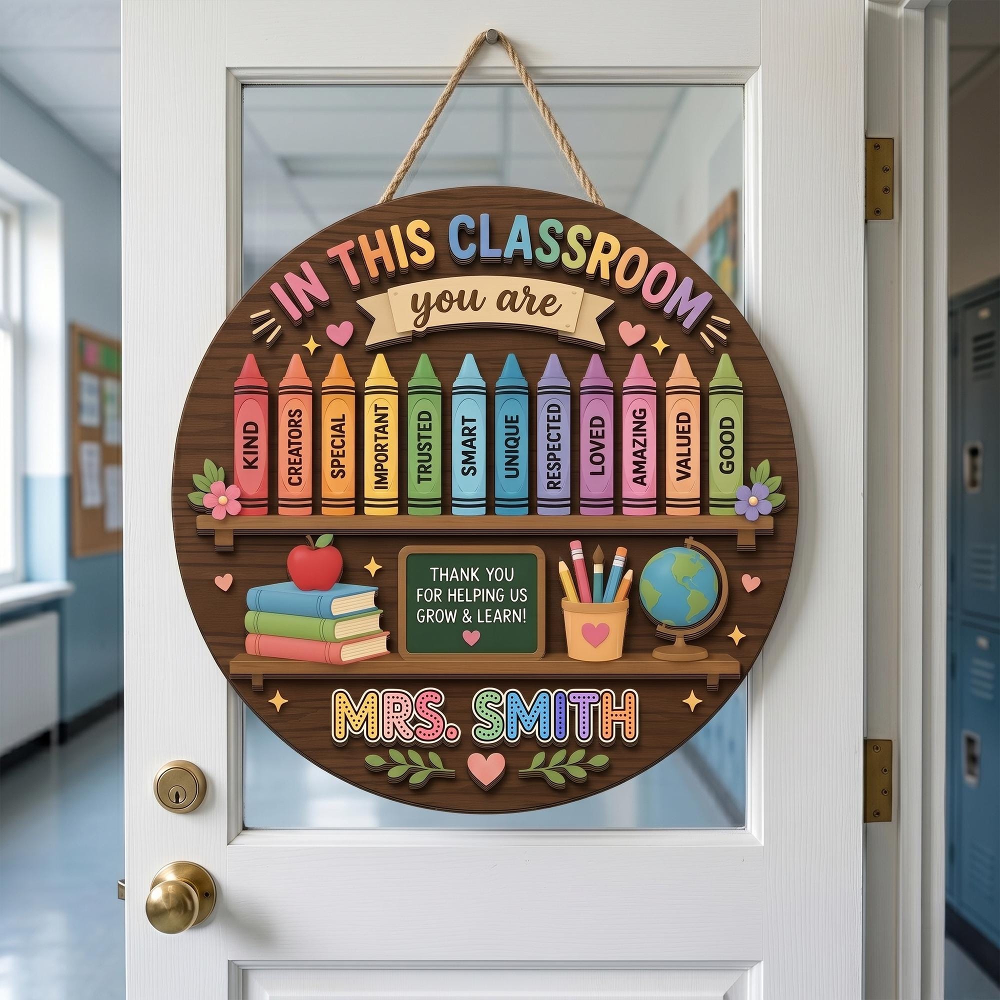Personalized Teacher Classroom Sign, 3D Colorful Wood Door Decor ...