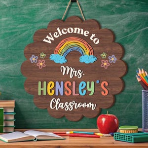 Lindos regalos para maestros, colgador de puerta para maestros en 3D, letrero de bienvenida para el aula, regalo de regreso a la escuela, letrero con el nombre del maestro personalizado, decoración floral para el aula