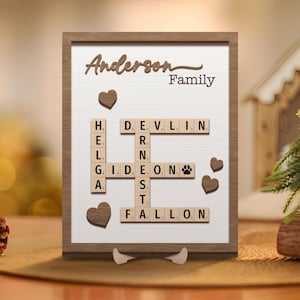 Personalized Scrabble Puzzle Sign, Grandkids Crossword Scrabble Wooden Sign, Custom Family Name, Grandparents Christmas Gift, Last Name Sign