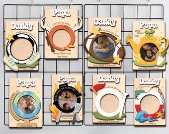 Personalized Father's Day Photo Magnet, Custom Golf Fishing BBQ Soccer Gift for Dad Grandpa, Papa Fridge Frame, First Father's Day Gift