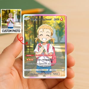 Tarjeta de anime personalizada para niños, regalo de regreso a clases, tarjeta de anime con foto personalizada, regalo de anime para niños, regalo para gamers.