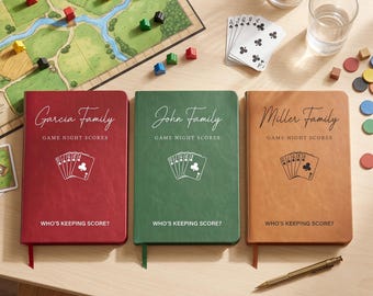 Custom Leather Scorekeeper Journal – Personalized Board Game Scorebook for Couples & Family Game Nights, Fun Wedding Gift