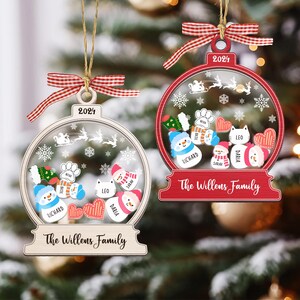 Adorno familiar de muñeco de nieve personalizado para Navidad 2024, adorno familiar personalizado en 4D, decoración para árbol de Navidad, regalos de Navidad