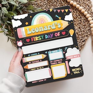 Letrero personalizado de primer y último día de clases, letrero de regreso a clases, letrero de primer día de clases para jardín de infantes, tablero escolar de madera para primer día de clases