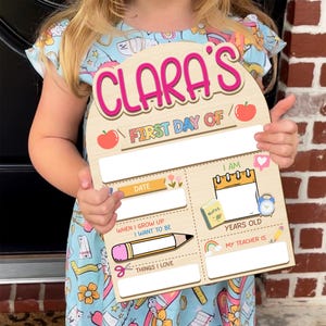 Letrero personalizado para el primer día de clases, letrero para el último día de clases, letrero con nombre personalizado, letrero de borrado en seco para el regreso a clases en preescolar, tablero para el primer día de clases