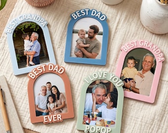 Aimant personnalisé « Meilleur papa de tous les temps », cadeau de fête des pères pour grand-père, cadre photo pop-pop personnalisé, décoration de réfrigérateur voûté, souvenir de nouveau papa.