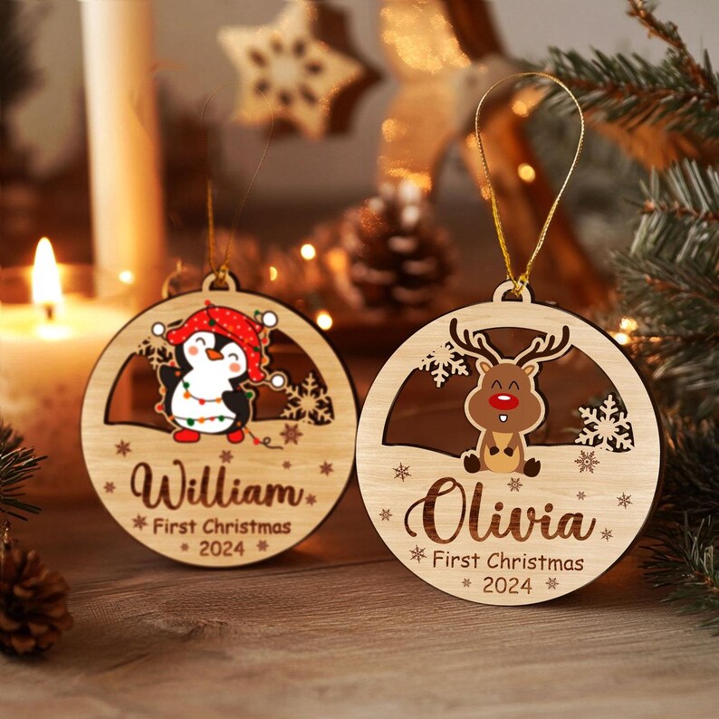 Custom Baby's First Christmas Baby Foot Ornament 2024, Personalized