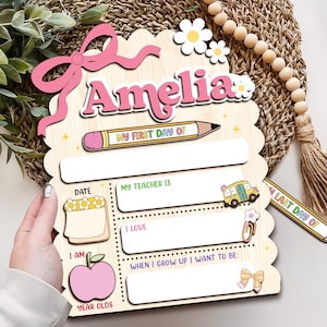 Letrero personalizado para el primer día de clases, letrero de regreso a clases, letrero reutilizable para el primer día de clases de jardín de infantes, letrero personalizado para el primer día de clases.