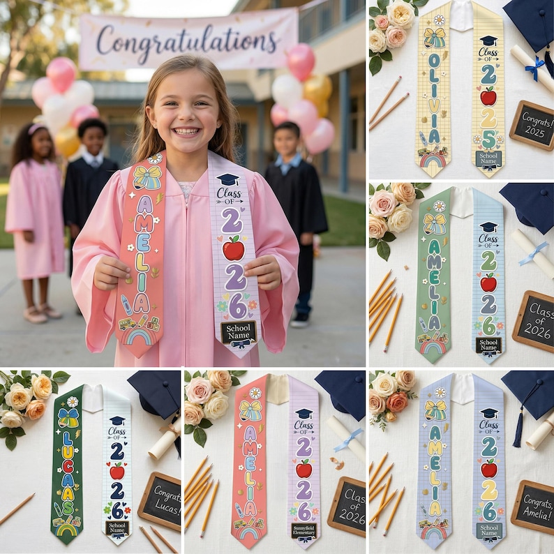 Graduation Robe Items Sashes Personalized Kids Graduation Stole, Custom Name Graduation Sash ...