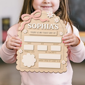 Custom First Day School Sign, Back to School Sign, Kindergarten First Day School Sign, Pink Coquette 1st Day of School Wooden School Board