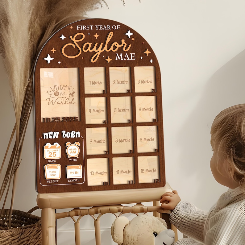Personalized Floral Baby First Year Photo Frame, 12 Month Milestone ...