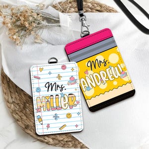 Personalized Teacher Back To School Gift, Custom Teacher Leather ID Card Holder, Custom Teacher Lanyard Accessories, Teacher School Supplies