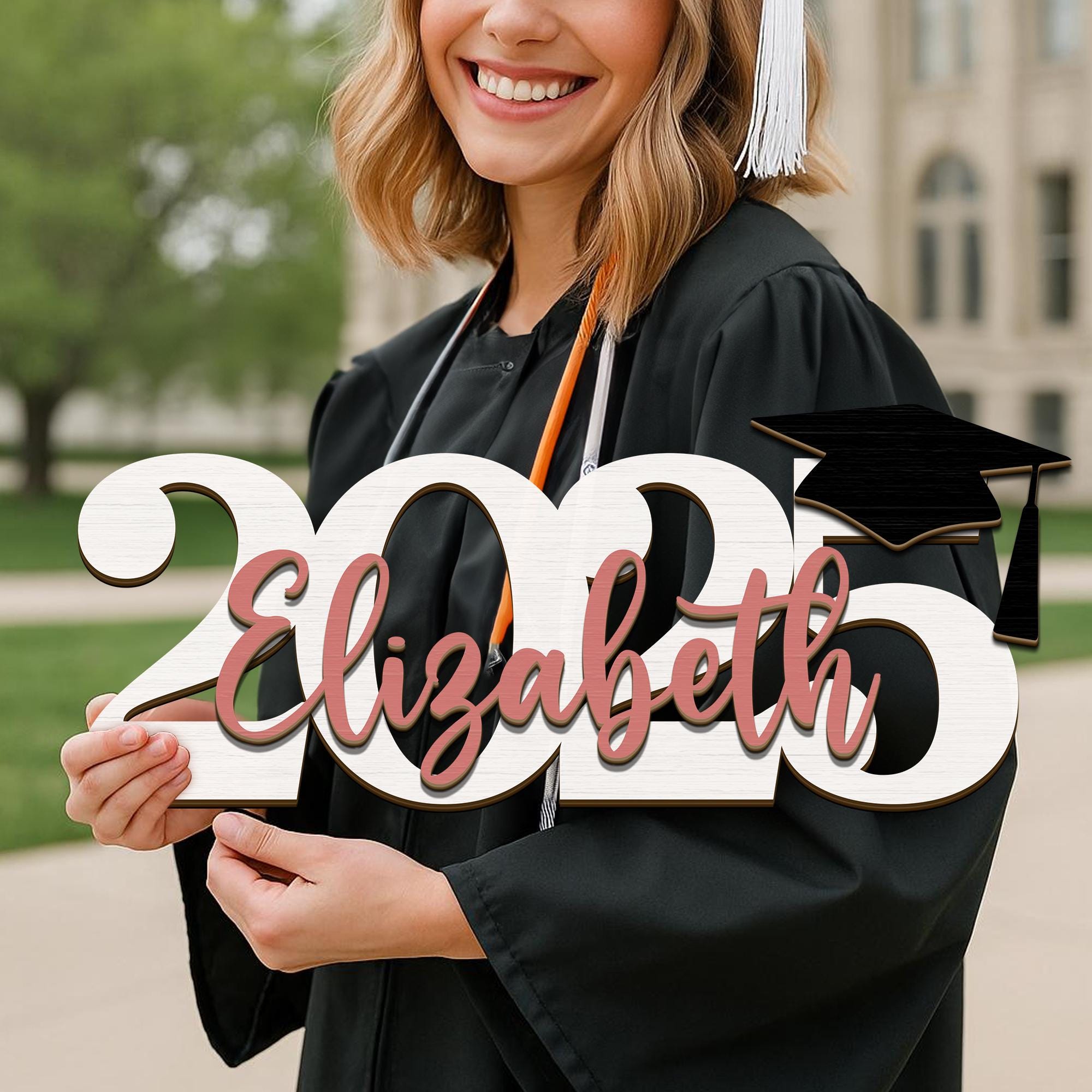 Graduation 2025 Name Sign – Personalized Senior Photo Prop, Class of 2025 Backdrop Decor, Custom Wooden Grad Sign for Party or Gift
