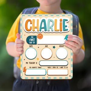 Checkered First Day School Sign, Custom Back To School Sign For Boys, 1st Day Of Kindergarten Sign, First And Last Day School Sign For Kids