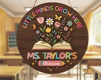 Cute Teacher Gifts, 3D Teacher Door Hanger, Classroom Welcome Sign, Back to School Gift, Custom Teacher Name Sign, Floral Classroom Decor