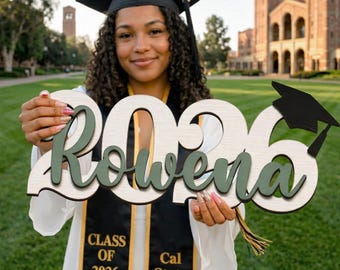 Graduation 2026 Name Sign – Personalized Senior Photo Prop, Class of 2026 Backdrop Decor, Custom Wooden Grad Sign for Party or Gift