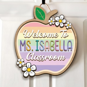 Percha de puerta 3D para profesores, regalos para profesores, letrero de bienvenida para el aula, letrero con el nombre del profesor en 3D, decoración para el aula, regalo de regreso a la escuela