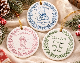 Personalized Baby First Christmas Ornament, Baby's 1st Xmas Newborn Keepsake, Custom Birth Stats Bauble