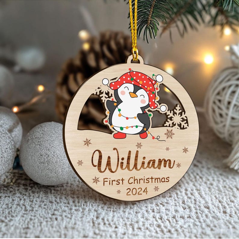 Custom Baby's First Christmas Baby Foot Ornament 2024, Personalized