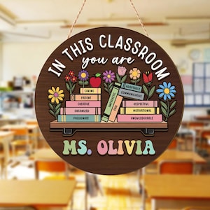 Percha de puerta 3D personalizada para profesores, En esta aula estás, Lindo letrero para puerta para profesores, Regalo de regreso a clases, Nombre de profesor personalizado, Decoración del aula
