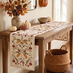 Vintage höstduk med eklöv, Thanksgiving-dekor med blommor och ekollon, rustik höstduk med lantlig design