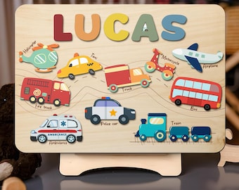 Personalized Cars Nursery Theme, Transport Name Puzzle, 1-2 Year Old Birthday Gifts, Custom Toddler Puzzle, Montessori Toys, Nursery Decor