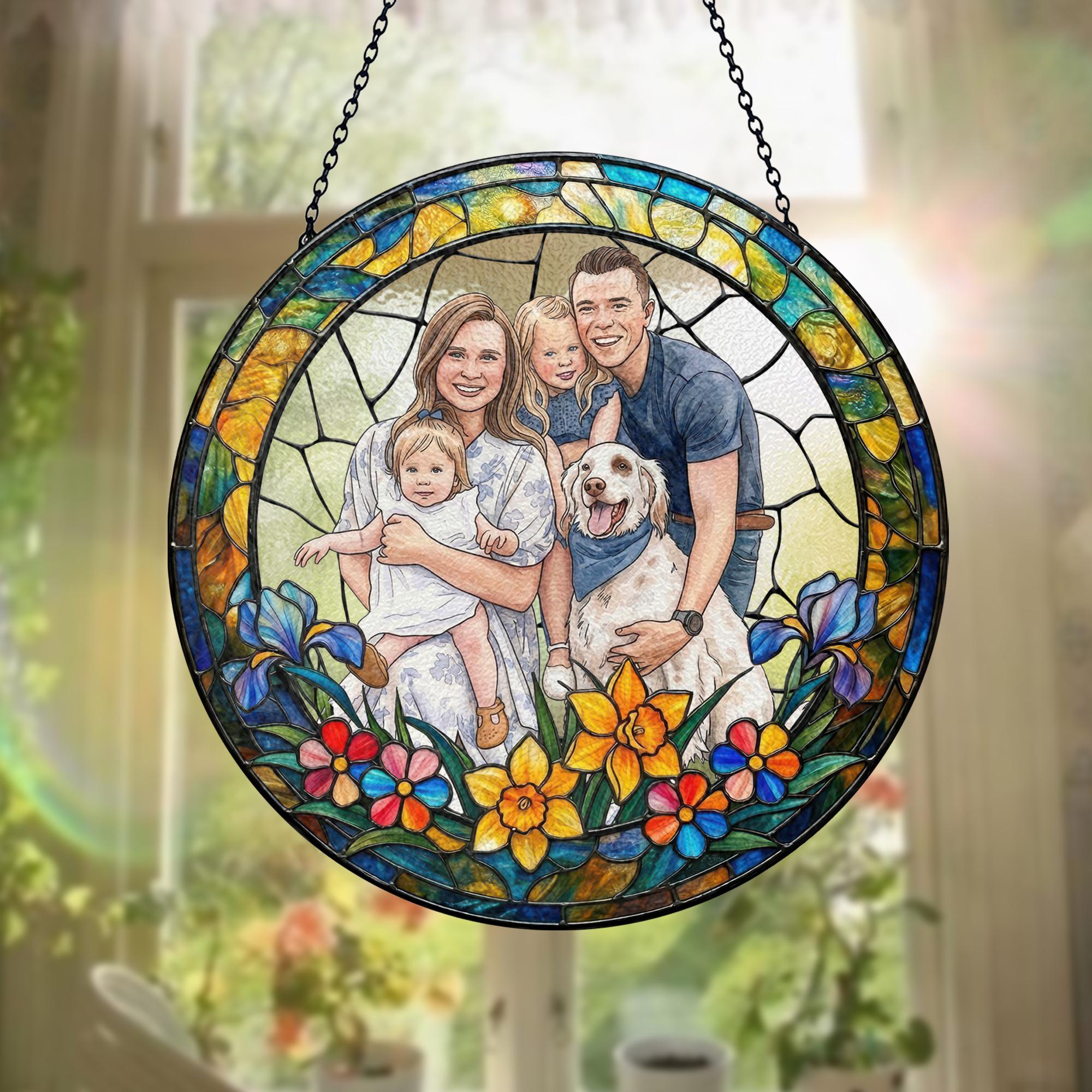 Custom Photo Suncatcher, Personalized Stained Glass Window Hanging, Family Portrait Gift, Photo to Glass Art, Unique Picture Keepsake