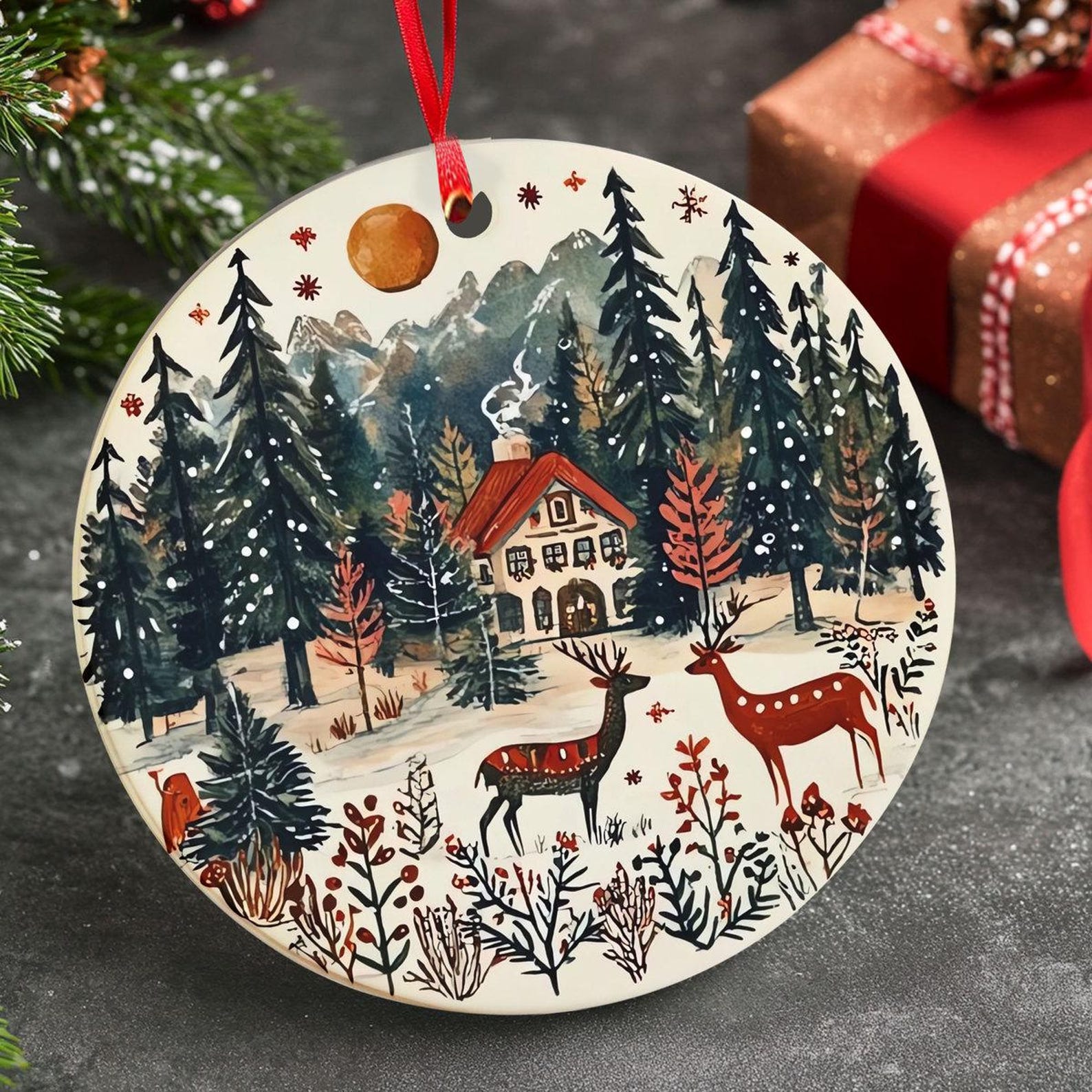 Picture of Scandinavian Christmas Ceramic Ornament, Holiday Decor, Swedish Folk ...