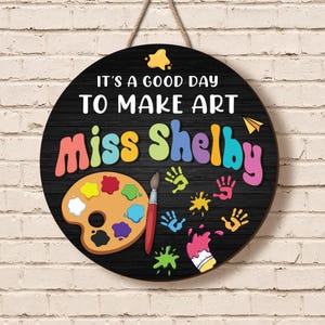 Letrero colgante personalizado para puerta de profesor de arte, letrero personalizado para profesor de arte, letrero con nombre personalizado para profesor, letrero decorativo para clase de arte, regalos para la vuelta al cole