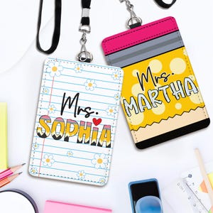 Personalized Teacher Back To School Gift, Custom Teacher Leather ID Card Holder, Custom Teacher Lanyard Accessories, Teacher School Supplies