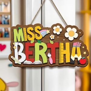 Regalo personalizado para profesores, letrero de puerta con margaritas en 3D con el nombre del profesor, decoración para el aula, letrero de bienvenida, regalos para la vuelta al cole