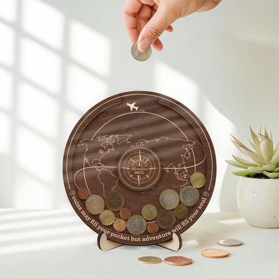 Custom  Coin Holder Traveler Gift, Personalized Coin Display Box, Travel Money Holder, Travel Lover Gift, Our Adventure Awaits