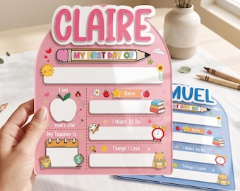 Personalized First Day of School Acrylic Sign, Milestone Board, Reusable Dry Erase (Preschool-Elementary)