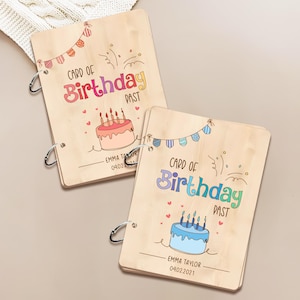 Cartão personalizado de aniversários passados, álbum de cartões de aniversário, lembrança para crianças, porta-cartões de aniversário personalizado, madeira, display de cartões