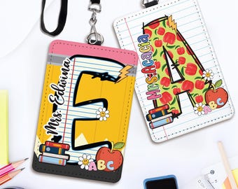 Custom Teacher ID Badge Holder, Personalized Badge Holder, Vertical Lanyard Accessory, Cute Gifts For Teachers, Teacher School Supplies