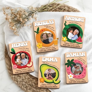Ímã de foto personalizado para o Dia dos Pais – Moldura de frutas personalizada para presente para pai, avô ou pai, lembrança de foto infantil fofa para geladeira