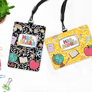 Composition Book Teacher ID Badge Holder, Teacher Gifts, Back To School Gift, Custom ID Holder, Lanyard Accessories, Teacher Appreciation