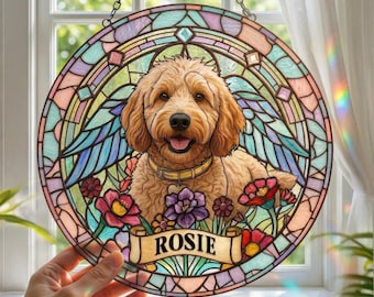 Personalized Dog Memorial Suncatcher with Name, Stained Glass Pet Portrait, Custom Dog Loss Gift, Pet Remembrance Window Hanging Decor