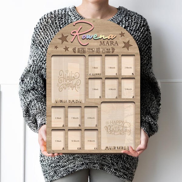 Personalized Baby First Year Picture Frame, Baby Photo Collage, Monthly Milestone Frame, Newborn Memory Keepsake, Baby Shower, Birthday Gift