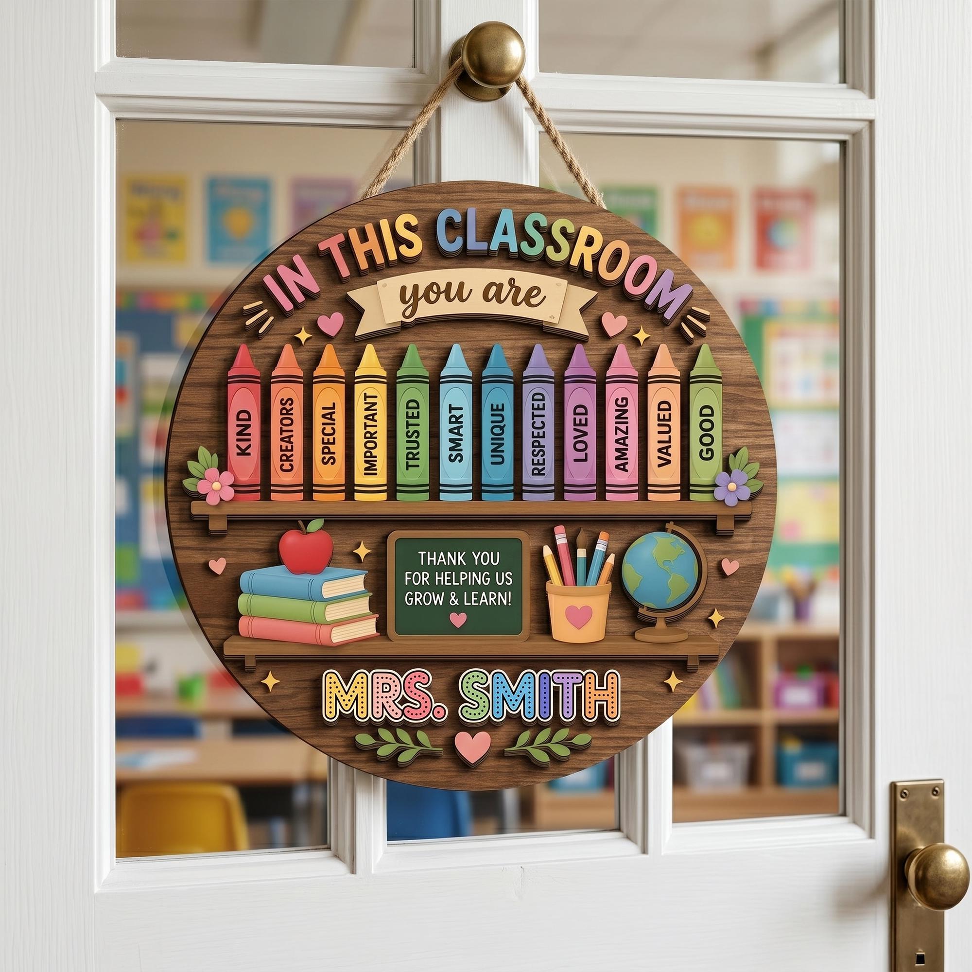 Personalized Teacher Classroom Sign, 3D Colorful Wood Door Decor ...