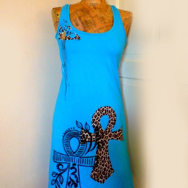 Nut sky goddess dress turquoise blue dress ankh racerback dress small to X-large