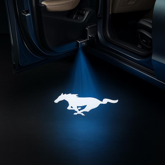 Mustang LED Car Door Logo Lights – Battery Powered Projector Kit, No Wiring, Easy Install, 2pcs Courtesy Light for All Mustang Models